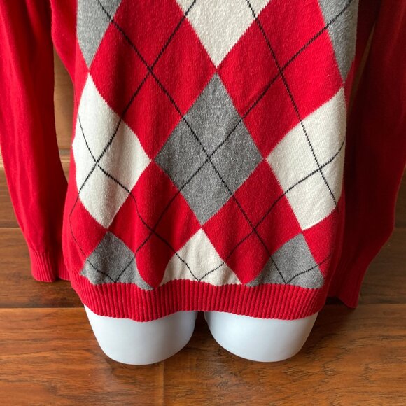 Vintage IZOD Red White Gray Argyle Lightweight Pull Over Sweater M - Picture 3 of 6